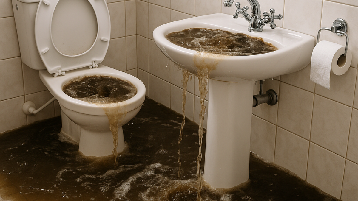 Rückstau im Badezimmer mit Überschwemmung